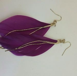 Charming Charlie Purple/Pink Feather Earrings
